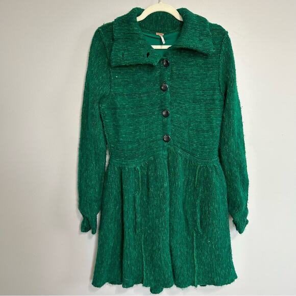 Free People Loch Raven Kelly Green Sweater Wool Jacket Women’s Size Medium - Picture 2 of 7